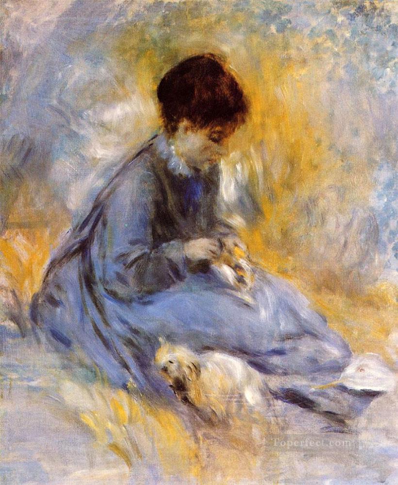 jeune femme avec un chien Pierre Auguste Renoir Peintures à l'huile